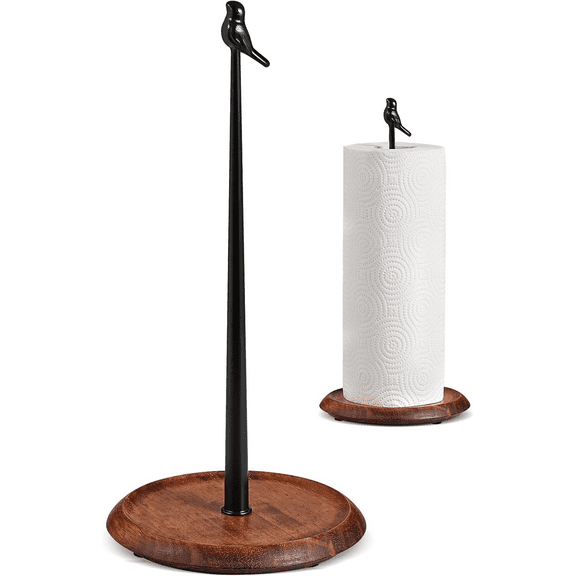 Wooden Paper Towel Holder countertop, Stylish Bird Shaped,Solid Wood Base&Iron Top, with Non-Slip Mat, Stable&Durable,Paper Towel Holder Farmhouse Style to Elevate Your Kitchen's Décor (Black)
