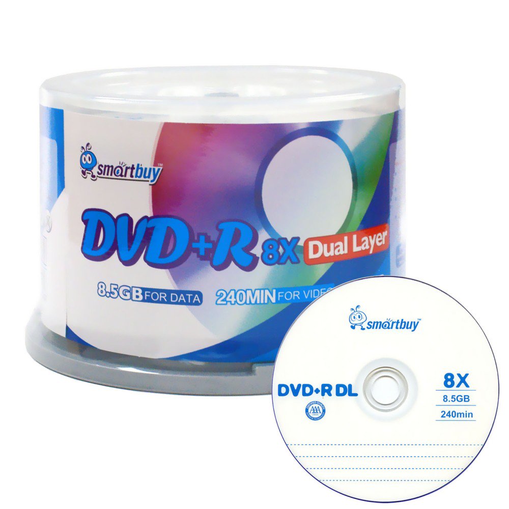 SmartBuy Logo 50 Pack DVD Plus R Dvd+r Dl 8.5gb 8x Double Layer Blank