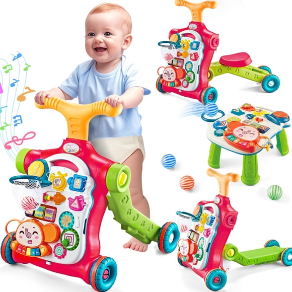Juguete de empuje 5 en 1 Baby Walker AuntyFey para niñas, color naranja y rojo