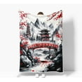 thumbnail image 4 of Japanese Cherry Blossom Throw Blanket, Mountain Cherry Branches Red Sun Ink Painting Asian Nature Scenery Soft Warm Flannel Black White Grey Throw Blanket,50X60, 4 of 5