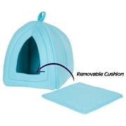Cat House Indoor Cat Bed with Removable Foam Cushion, Plush Cat Tent Bed for Small Pets, Comfortable Cozy Hideaway for Cats, Kittens, Rabbits, Guinea Pigs, Ferrets, Hedgehogs, by PETMAKER (Blue)