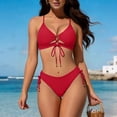 thumbnail image 5 of Mceream Women's High Waisted V-Neck Drawstring Adjustment Bikinis Gathering Swimsuit Split Set Red XL, 5 of 9