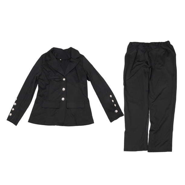 Conjunto de traje de negocios para mujer, chaqueta, pantalones, corte ajustado, cómodo, transpirable, color sólido, para oficina, negro, XL