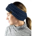 thumbnail image 2 of C.C Cable Knit Fuzzy Lined Ear Warmer Ponytail Pony Headband, Navy, 2 of 3