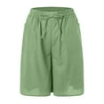 thumbnail image 4 of vigerkar Women's Linen Summer Shorts Casual Bermuda Wide Leg Mid Length High Waisted Drawstring Quick Dry Short with Pocket Green, XL, 4 of 5