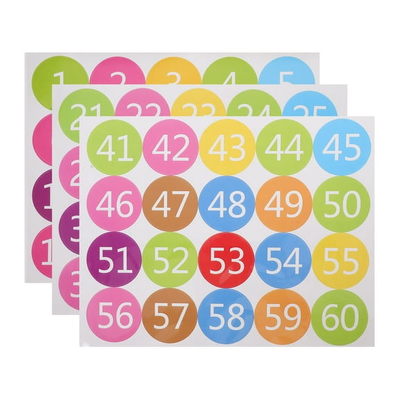 Moluckfu 3 Sheets Vinyl Colorful Number Stickers Assorted Color Round For Classroom Floor Markers And Spots