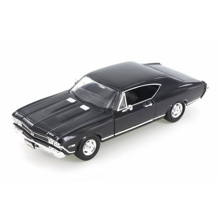 1968 Chevy Chevelle SS 396, Black w/ Black - Welly 29397WBK - 1/24 Scale Diecast Model Toy