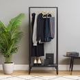 thumbnail image 2 of IRIS USA, Metal Clothing Rack with Wood Shelf, Black Marble, 2 of 8