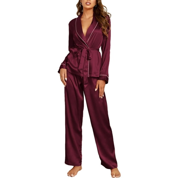 Liacowi Women Long Sleeve Satin Pajamas Button Down Silk Pj Sets Sleepwear Loungewear