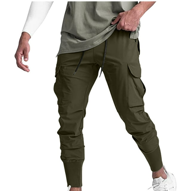 Men's Solid Color Elastic Waist Breathable Casual Sports Pants with Drawstring and Pockets