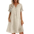 thumbnail image 2 of Duoif Womens Cotton Shirt Dress Summer Casual Short Sleeve Button down Shirt Dresses for Women 2026 Beach Cover up Shirts with Pockets, Khaki, S, 2 of 5