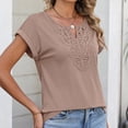 thumbnail image 7 of Endives Women Short Sleeve T Shirts Casual Blouses V Neck Bohemian Staly Tops Spring Summer Trendy Khaki, 7 of 7