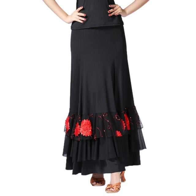 Falda larga de hada para danza del vientre, para bailes de salón, tango y flamenco. rojo