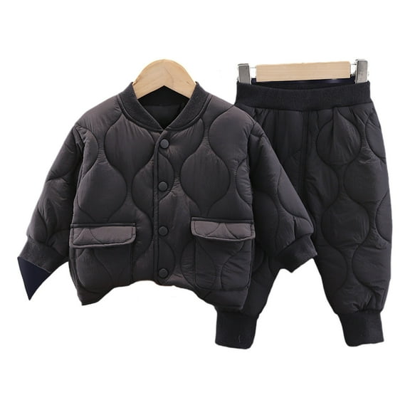 Odeerbi Infant Boys Quilted Padded Coat Outfits Fall Winter Cotton Clothes Suit Thermal Lightweight Two-piece Set Children's Clothes Black 5-12 Months