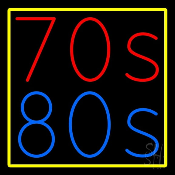 Yellow Border 70s 80s LED Neon Sign 16 x 16 - inches, Black Square Cut Acrylic Backing, with Dimmer - Bright and Premium built indoor LED Neon Sign for café, club, party, event and stroefront.