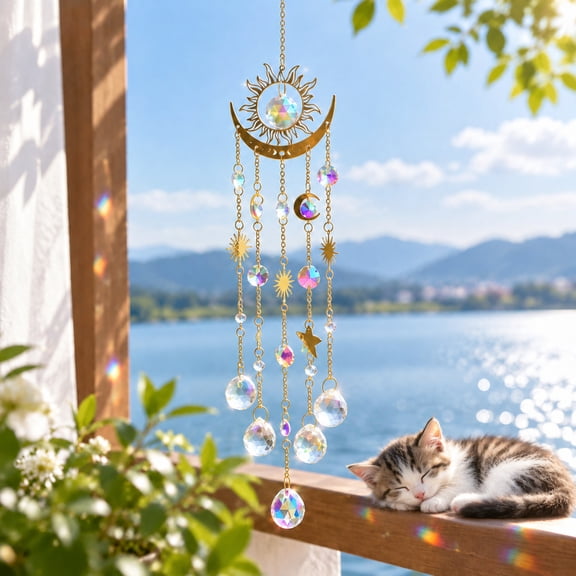 Clear Crystal Hanging Prism Suncatcher Ornament, Rainbow Light Catcher Decor for Window, Car, Wedding & Christmas Holiday Gifts