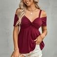 thumbnail image 6 of Off the Shoulder Tops for Women V Neck Twist Front Tunic Shirts Tops Short Sleeve Casual Summer T Shirts Blouses, 6 of 7