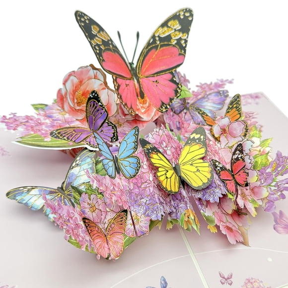 Tarjeta de Felicitación CawrdWhish 3D Pop-Up Mariposa y Flor
