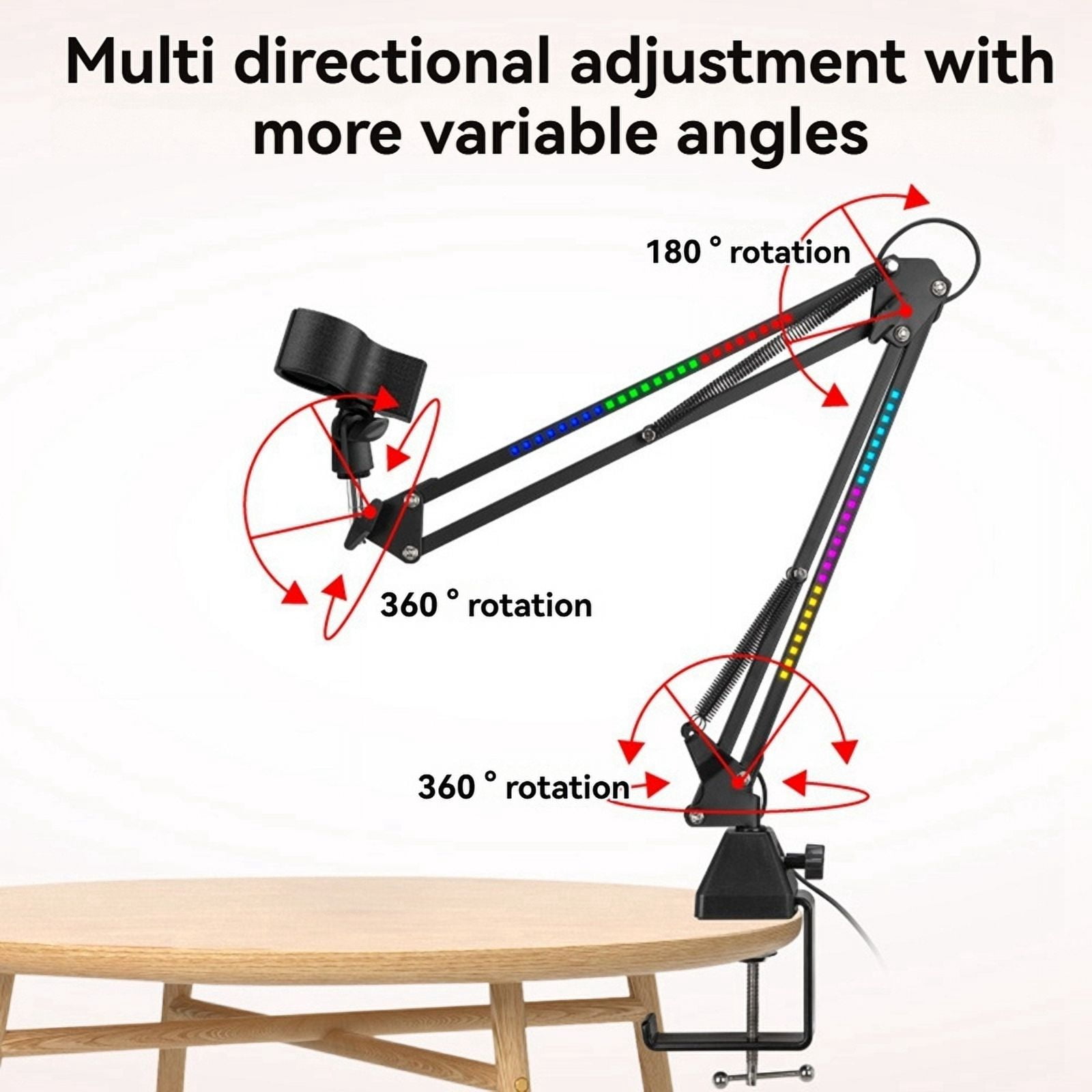 Microphone Bracket RGB Microphone Arm Stand with RGB Light Rotatable Suspension Boom Scissor Stand Ordinary Base