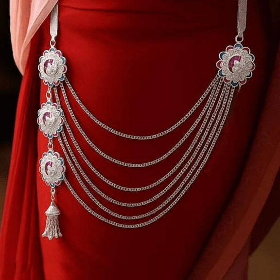 Elegant Silver-Plated Multilayer Floral Kamarbandh Waist Chain for Women