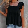 thumbnail image 4 of Timegard Summer Tops for Women Ruffle Cap Sleeve Square Neck Solid Color Travel Casual Loose Tank Top, 4 of 8