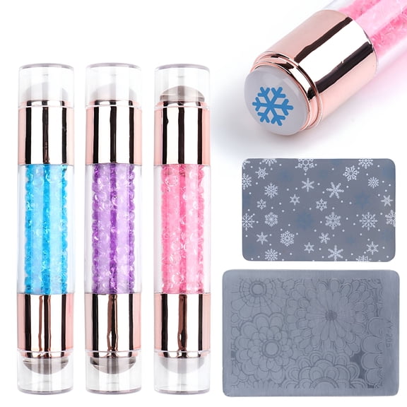 RAGUPEL Nail Art Stamper Silicone Double-ended Nail Stamper Stamping Template Manicure Tool with Scraper