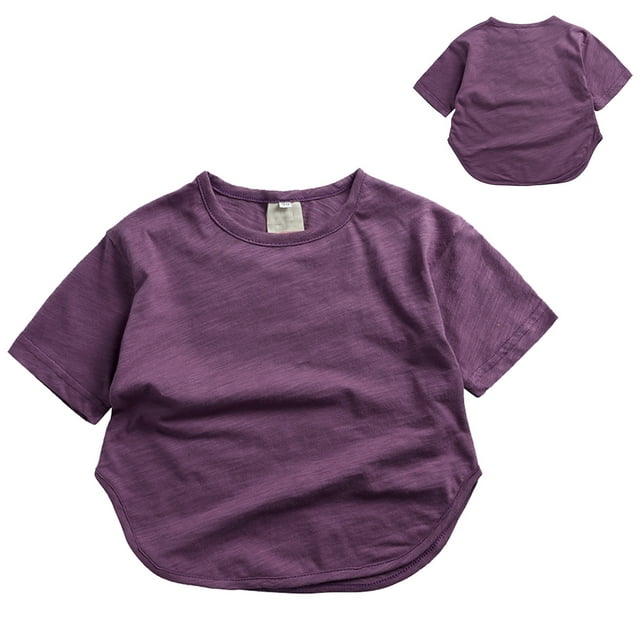 AJIWYH T-Shirts à Col Rond pour Garçons, T-Shirts Classiques Amples à Manches Courtes Unis pour Tout-Petits Filles Garçons (Violet, 2 Ans)