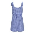 thumbnail image 5 of Lenpel Women's Rompers Summer Plaid Tie Knot Strap Scoop Neck Wide Leg Sleeveless Short Jumpsuits Casual Loose Overalls, 5 of 7