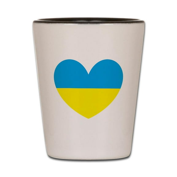 CafePress - I Stand With Ukraine Heart - White/Black Shot Glass, Unique and Funny Shot Glass
