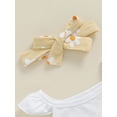 thumbnail image 6 of Nygoyerh Baby Girls 3Pcs Summer Outfits Fly Sleeve Letter Print Romper + Flower Print Shorts + Bow Headband 3M 6M 12M 18M Newborn Infant Cute Shorts Sets, 6 of 8