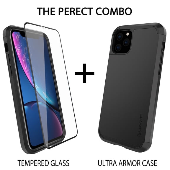 Luvvitt Ultra Armor Case and Tempered Glass Screen Protector Bundle for iPhone 11 Pro 2019 - Black