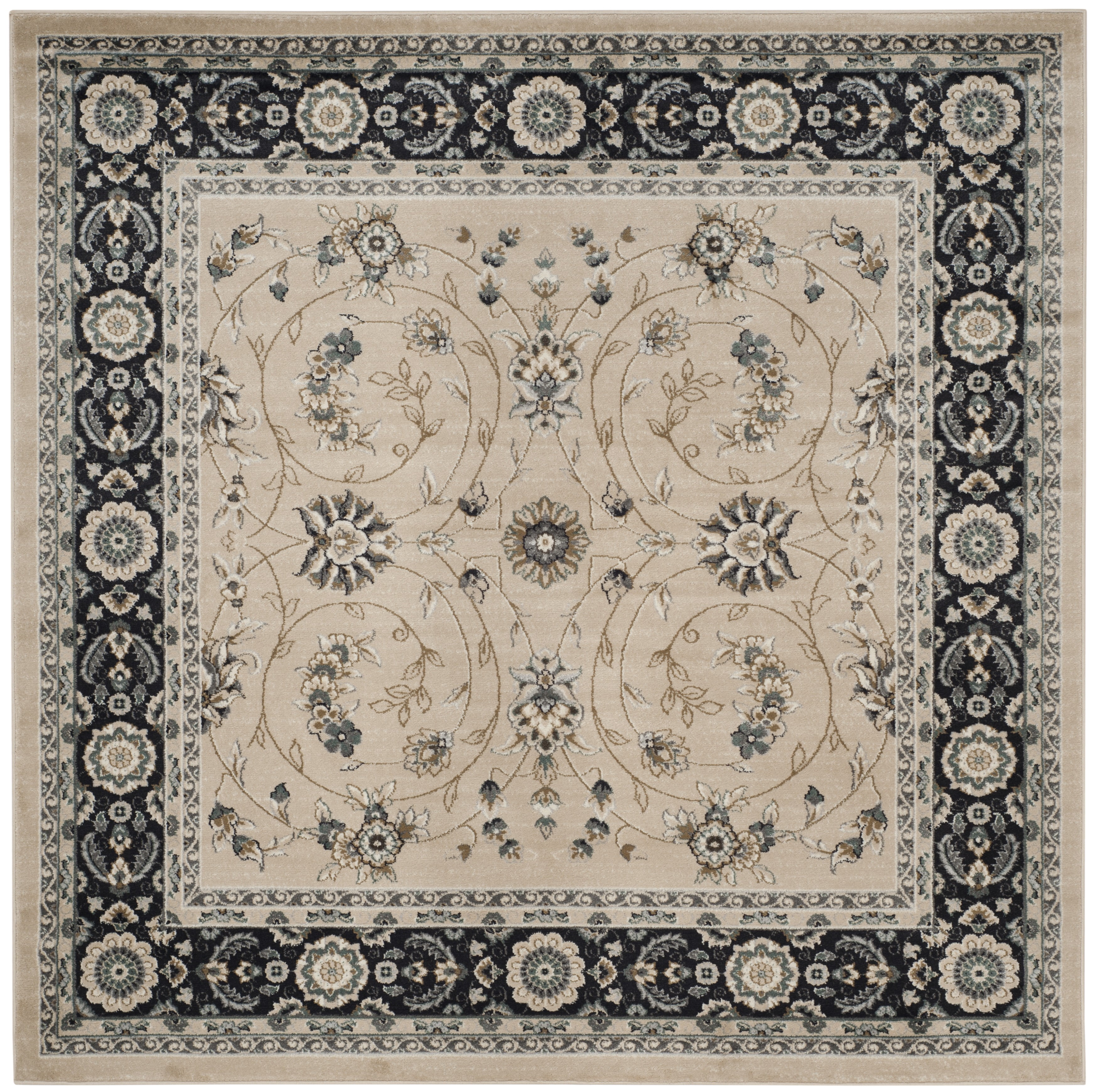 Safavieh Lyndhurst Janel Floral Area Rug, Light Beige/Anthracite, 3'3" x 3'3" Square