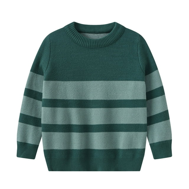 MIASHUI Chandail pour Enfants Garçons Filles Manches Longues Hauts Rayés Tricot Chaud, Vert, 8-9 Ans