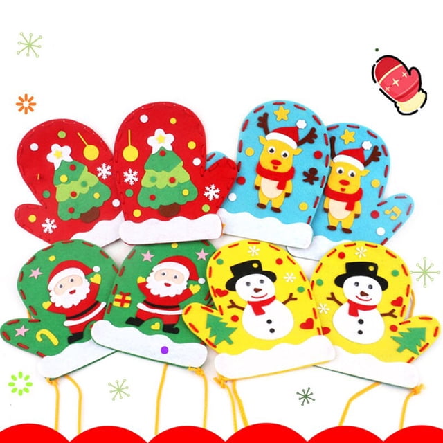 Children's Handmade DIY Christmas Glove Making Material Package Kindergarten DIY Handmade Non-woven Cartoon Glove heqiyong LED