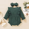 thumbnail image 4 of Kucnuzki Newborn Baby Girl Clothes 0 Months Fall Winter Bodysuit 3 Months Long Sleeve Sweet Button-Up Solid Color Rompers Headband 2PCS Set Green, 4 of 10