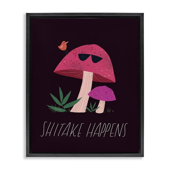 Stupell Industries Bohemian Shitake Happens Mushroom Black Floating Frame Canvas Art, 17 x 21, by Rachel Nieman