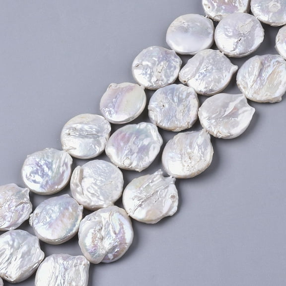 Natural Baroque Pearl Keshi Pearl Beads Strands Cultured Freshwater Pearl Flat Round Seashell Color 20~22x5~8mm Hole: 0.8mm about 16~17pcs/strand 14.96 inch(38cm)