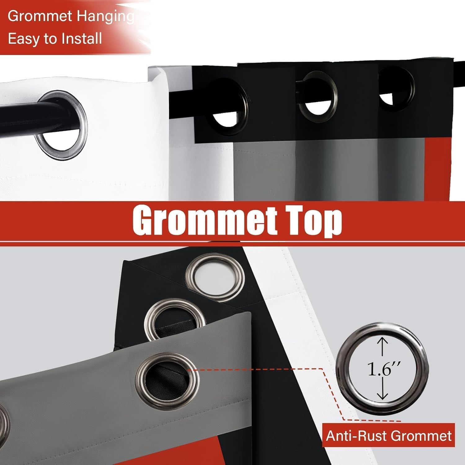 Tyrot 2 Panels Red Black 100% Blackout Curtains for Bedroom Modern Abstract  Grommet Curtains, 52" x 84"