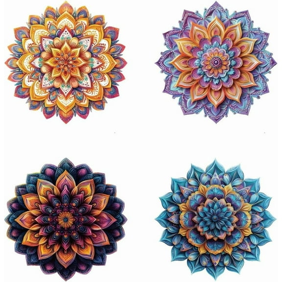 4 Pcs Iron on Decals Patches 4 Sizes Mandala Pattern Iron on Stickers Intricate Beautiful Flower Heat Transfer Stickers PET Washable Patches for DIY Clothes Decor Backpacks diy Others