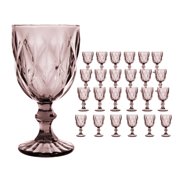 Copas de Vino Agua Vidrio Cristal Labradas Vintage 245 ml Vittori Juego 24 piezas color Purpura