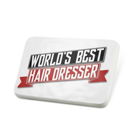 Porcelein Pin Worlds Best Hair Dresser Lapel Badge –