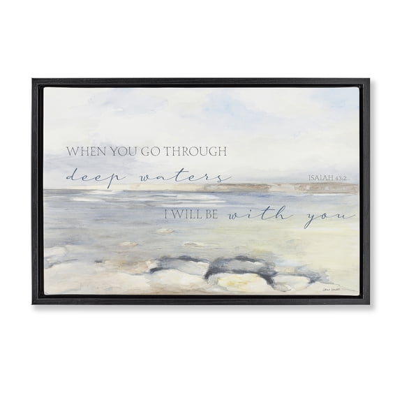Stupell Industries Deep Waters Isaiah 43:2 Black Framed Floater Canvas Wall Art, design by Lanie Loreth