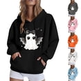 thumbnail image 2 of QINGFSAP Womens Spooky Halloween Hoodie Drawstring Long Sleeve Pullover Top Kangaroo Pocket Gothic Ghost Print Loose, 2 of 5