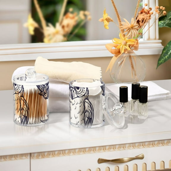 Ckdifva One Line Owls Storage Jar with Lid Acrylic Organization Storage Containers Set of 2