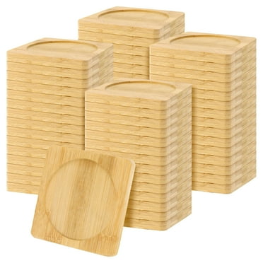 ZOENHOU 60 Pack 3.7 Inch Bamboo Coasters, Square Wooden Drink Coasters, Bamboo Tray for Drinks, Succulent