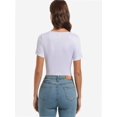 thumbnail image 4 of Womens Summer Short Sleeve T Shirts Knit Slim Fit One Piece Cutout Scoop Neck Going Out Date Night Tops, 4 of 6