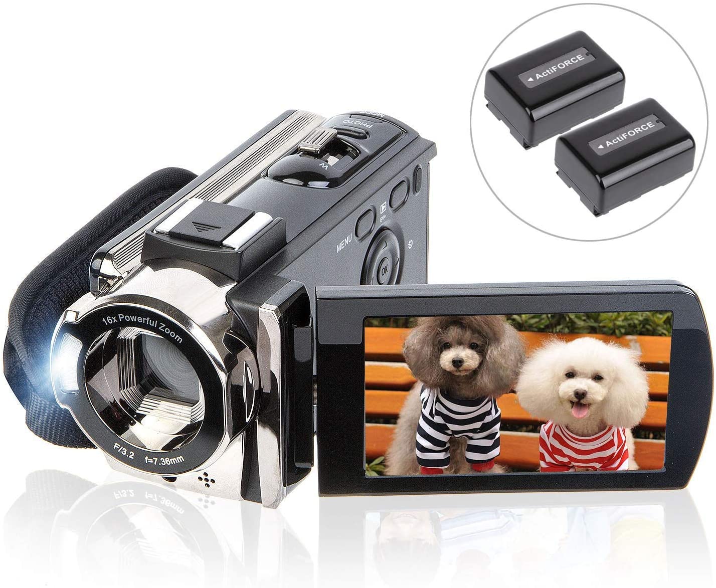 Video Camera Camcorder Digital Camera Recorder kicteck Full HD 1080P 15FPS 24MP 3.0 Inch 270 Degree Rotation LCD 16X Zoom Camcorder with 2 Batteries(604s) - image 1 of 8