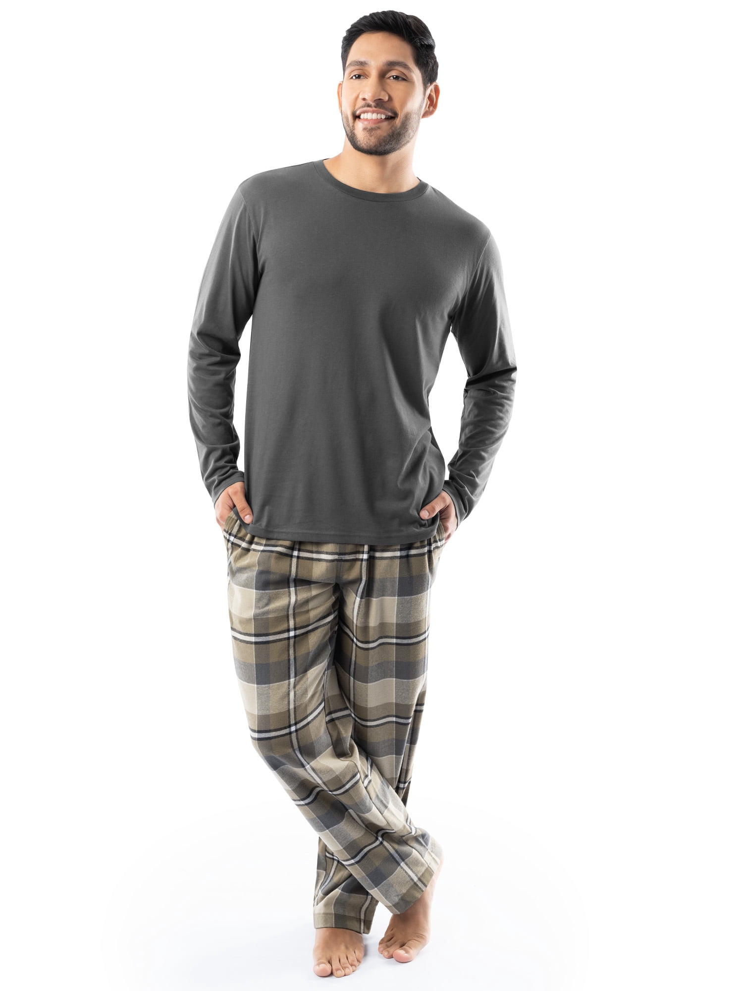Fruit of the Loom Men's Jersey Knit Top and Flannel Pajama Pants Set, 2-Piece, Sizes S-5XL