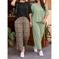 thumbnail image 5 of Gleelist Two Piece Sets for Women Summer Outfits Lounge Sets Short Sleeve Tops Cropped Pants Comfy Pjs Sets(1X-5X), 5 of 6