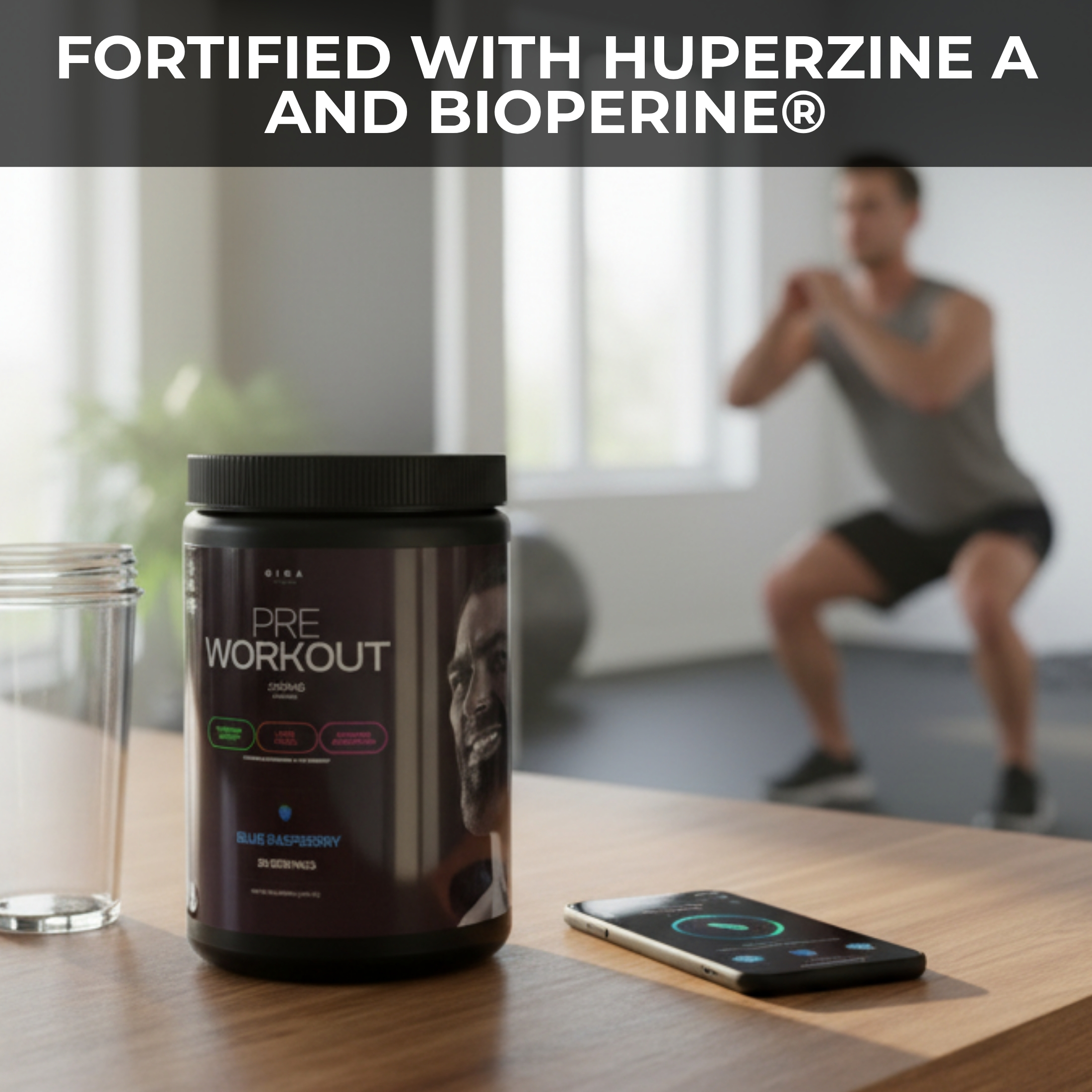 Giga Fitness Pre-Workout Powder, Energy & Focus with Alpha GPC, Blue Raspberry, 30 Servings